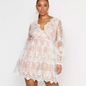 2XL 20 Boohoo lace sheer boho engagement elopement wedding dress